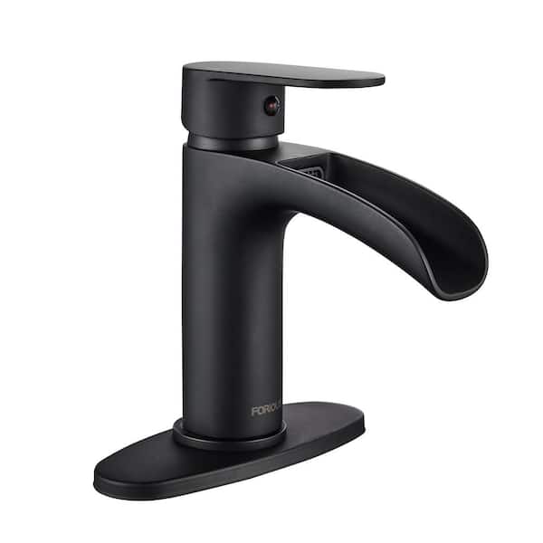 FORIOUS Single Handle Waterfall Bathroom Faucet with Waterfall Spout, Basin Mixer Tap in Matte Black