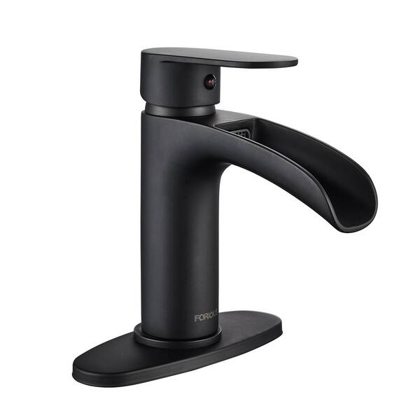 thumbnail image 2 of Becola Matte Black Bathroom Sink Faucet - Waterfall Spout, Deck Mounted, Brass, Low Lead (SD0125) 2 of 6