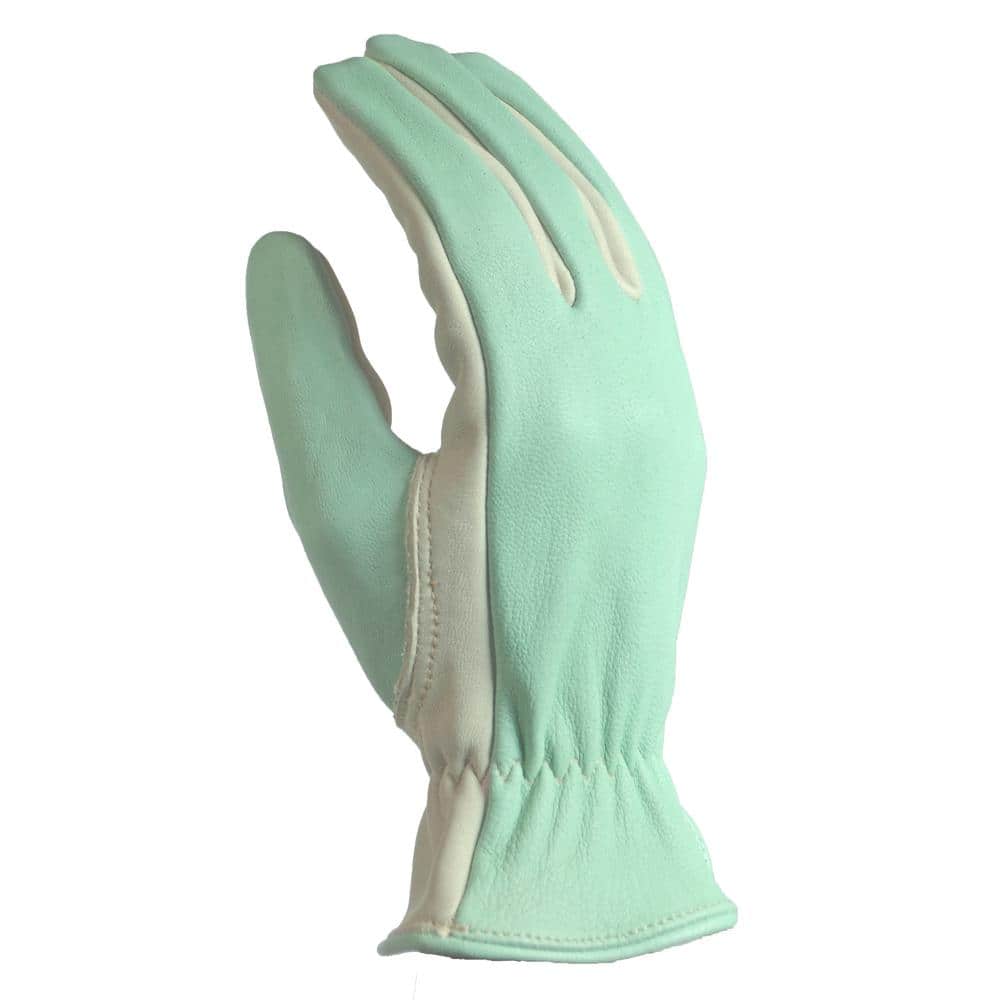 New Ladies Soft Full Leather Gloves Fully Green Trim Coloured finger Sides 