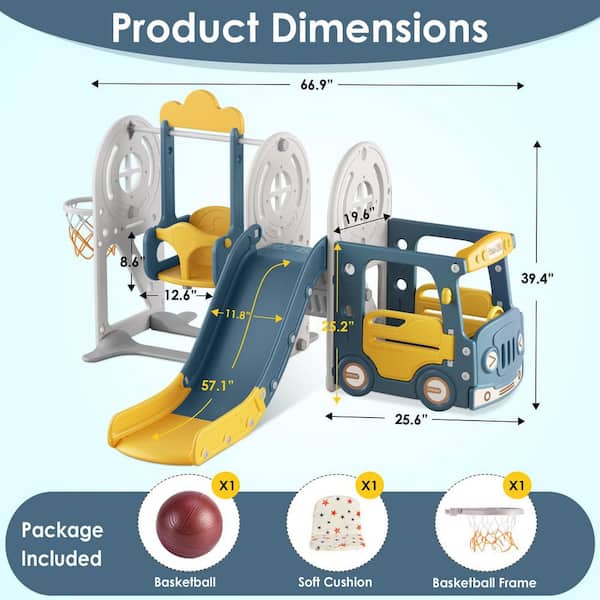 Toddler Slide  6 ft. Yellow Wave Slide Indoor Outdoor Slide with Swing and Basketball Hoop for Ages 1-3 Kids