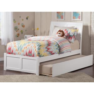 Portland Twin Extra Long Bed with Footboard and Twin Extra Long Trundle in White