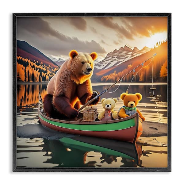 Stupell Industries Bear & Friends on Boat by Alina Georgescu Black Framed Animal Giclee Art Print 24 in. x 24 in.