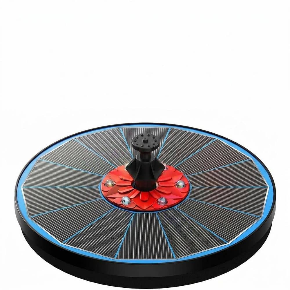 Solar Fountain Bird Bath Water Feature with Red Flower, LED Lights, 8 Spray Patterns, 4 Anchor Rods, Outdoor