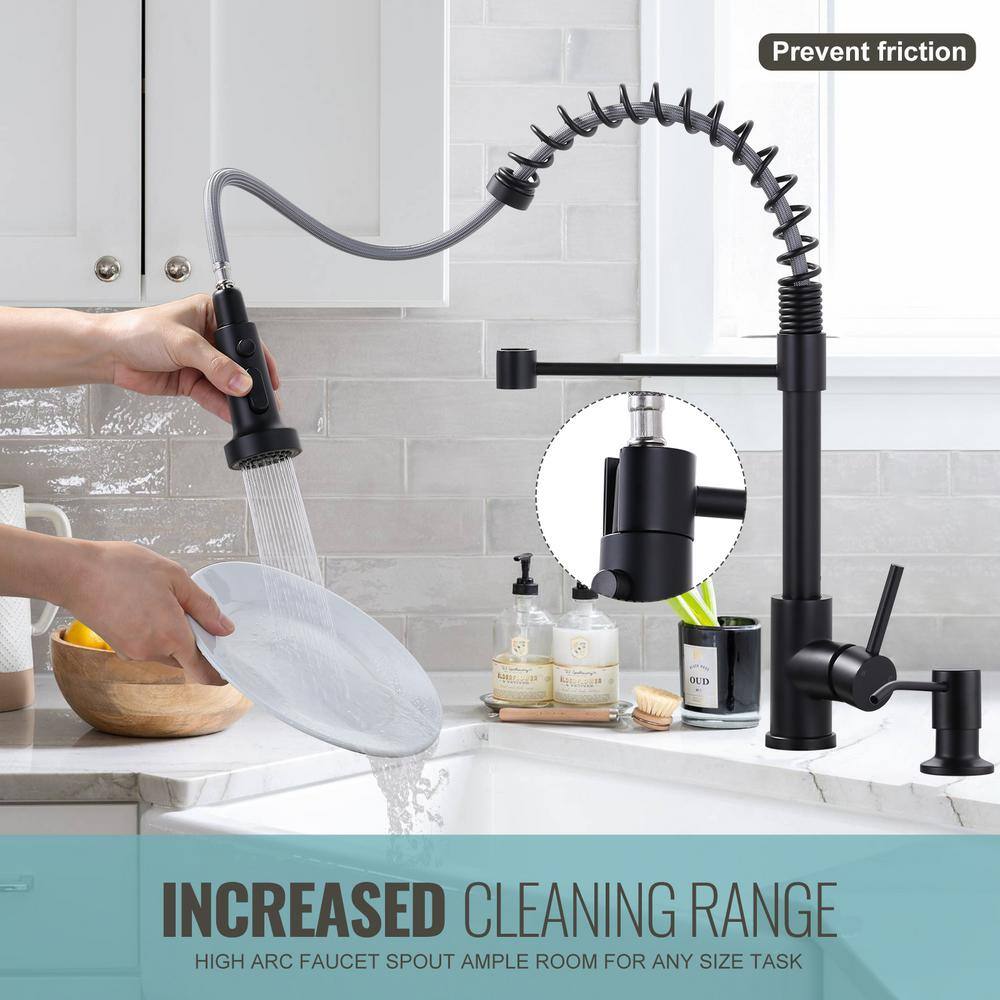 Matte Black High-Arc Kitchen Faucet with Pull-Out Spray