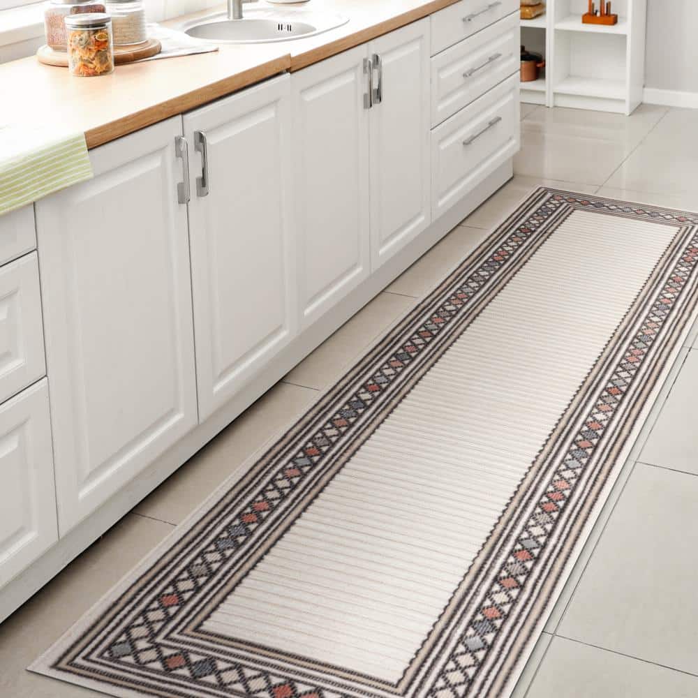 Ivory/Beige 2 ft. x 8 ft. Sebastian Approximate Rug Size High-Low Modern Diamond Border Indoor/Outdoor Area Rug price history on PriceWatchPro