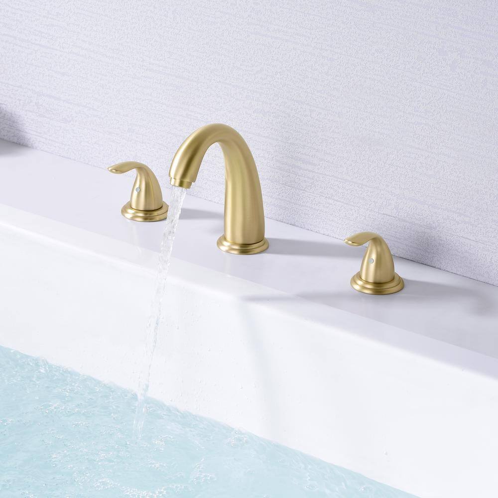 Brushed Gold Double Handle Roman Tub Faucet with Lever Handles