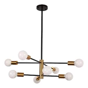 26 in. 8-Light Black and Gold Modern Sputnik Pendant Light Fixture for Kitchen, Living Room, Bedroom