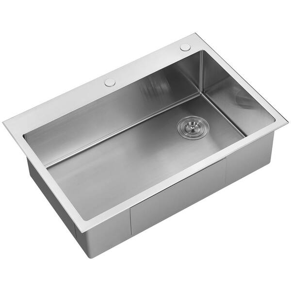 SERENE VALLEY Stainless Steel 32 in. Single Bowl Drop-in or Undermount Kitchen Sink with Corner Drain and Grid