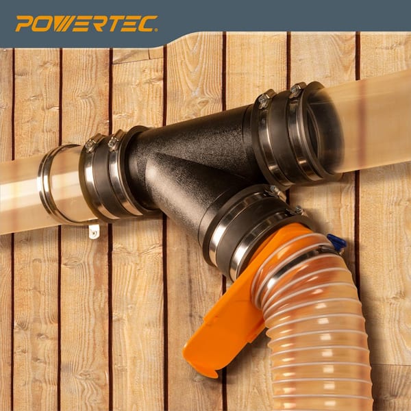 4 in. Y-Fitting Dust Collection Hose Connector with Integrated Blast Gate and 2 Dust Control Flex Cuffs