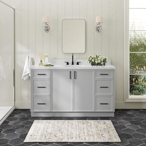 ARIEL Kelly 60 in. Single Sink Freestanding Bathroom Vanity in Gray with Carrara White Marble Top
