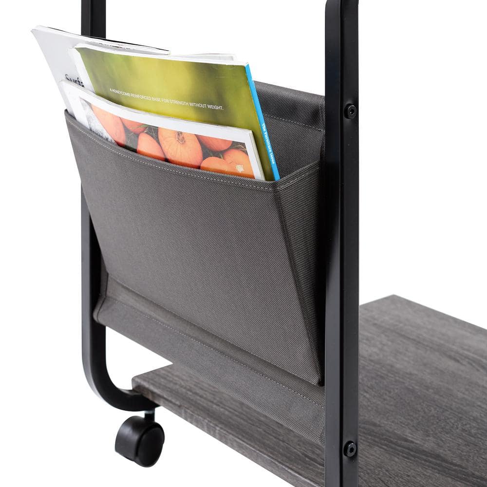 Rustic Ashwood and Black Metal Rolling C-Shaped End Table