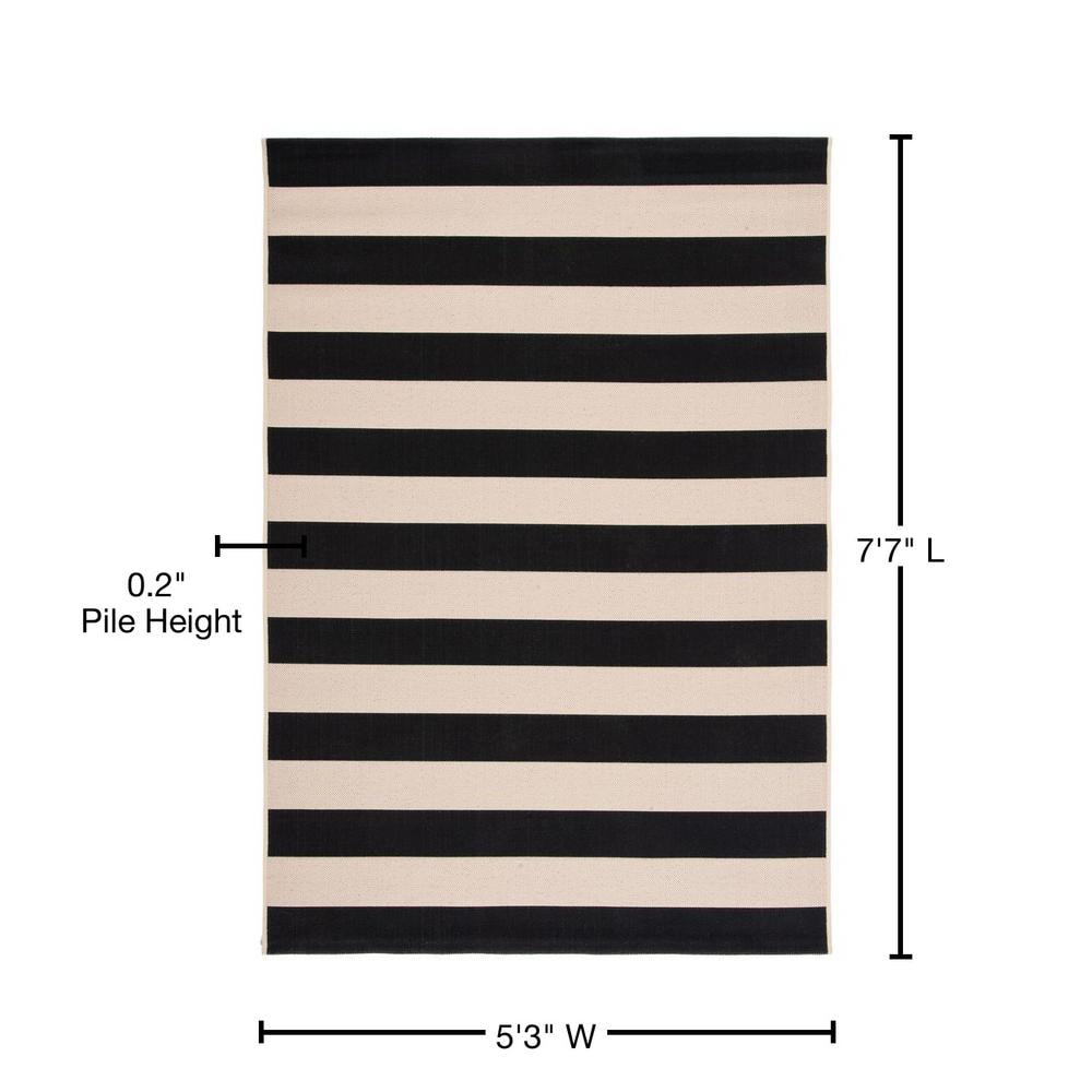 Beige and Black Striped Synthetic Rectangular Area Rug