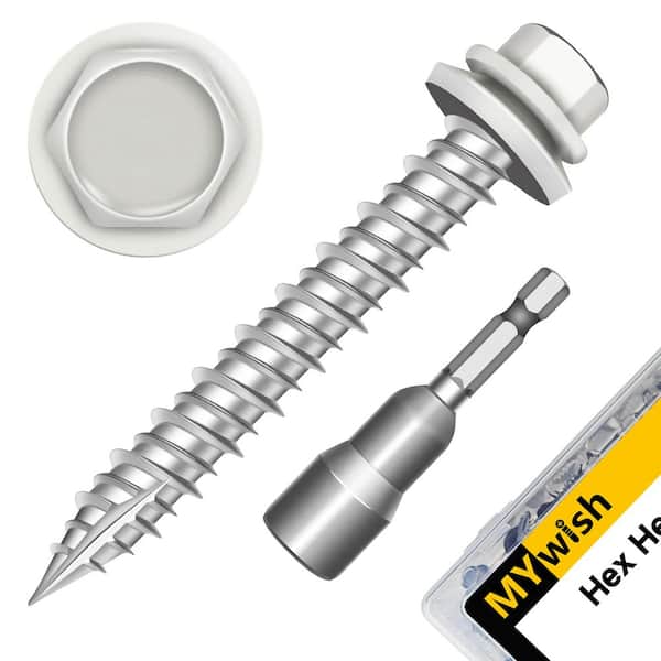 #10 x 1-1/2 in. White Hex Washer Head Self-Drilling Metal Roofing Screws (50-Pack)