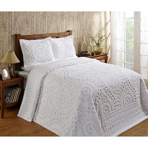Rio 2-Piece 100% Cotton Tufted White Twin Floral Design Bedspread Set