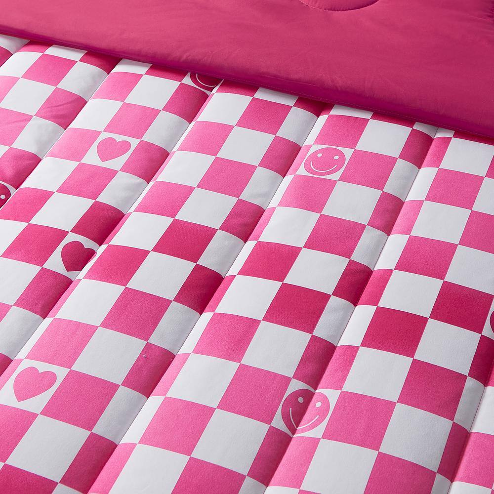 Full Pink Microfiber Reversible Kids Comforter Set
