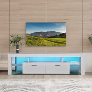 63 in. White TV Stand Fits TV's up to 75 in. with LED Lights Entertainment Center TV Cabinet with Storage and Drawers
