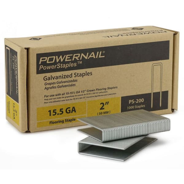 POWERNAIL PowerStaples 2 in. Leg x 1/2 in. Crown x 15-1/2-Gauge Steel Hardwood Flooring Staples (1,000-Pack)