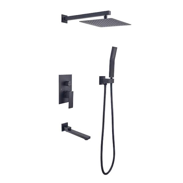 YONKI SUNSHIN INC Shower Faucets Sets Single Handle 3-Spray 10 in. Tub and Shower Faucet with Hand Shower in Matte Black (Valve Included)
