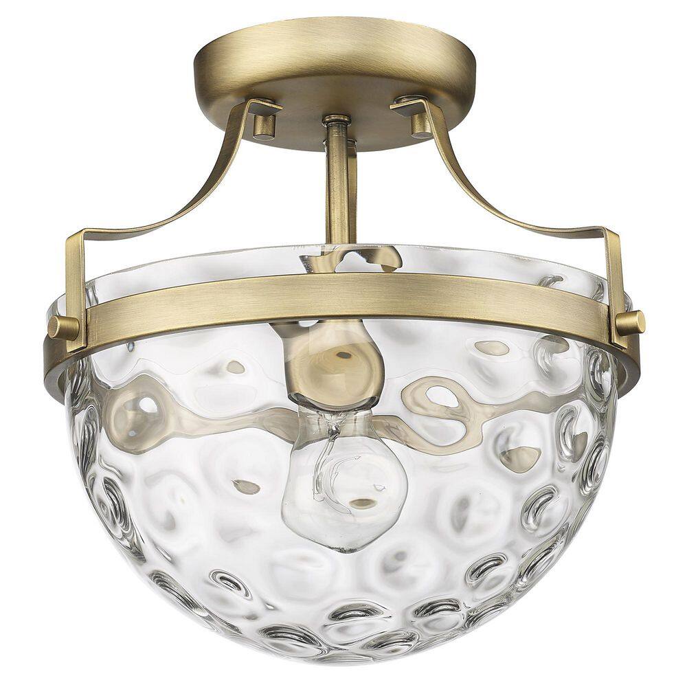 Quinn Antique Brass Glass Semi-Flush Mount Light