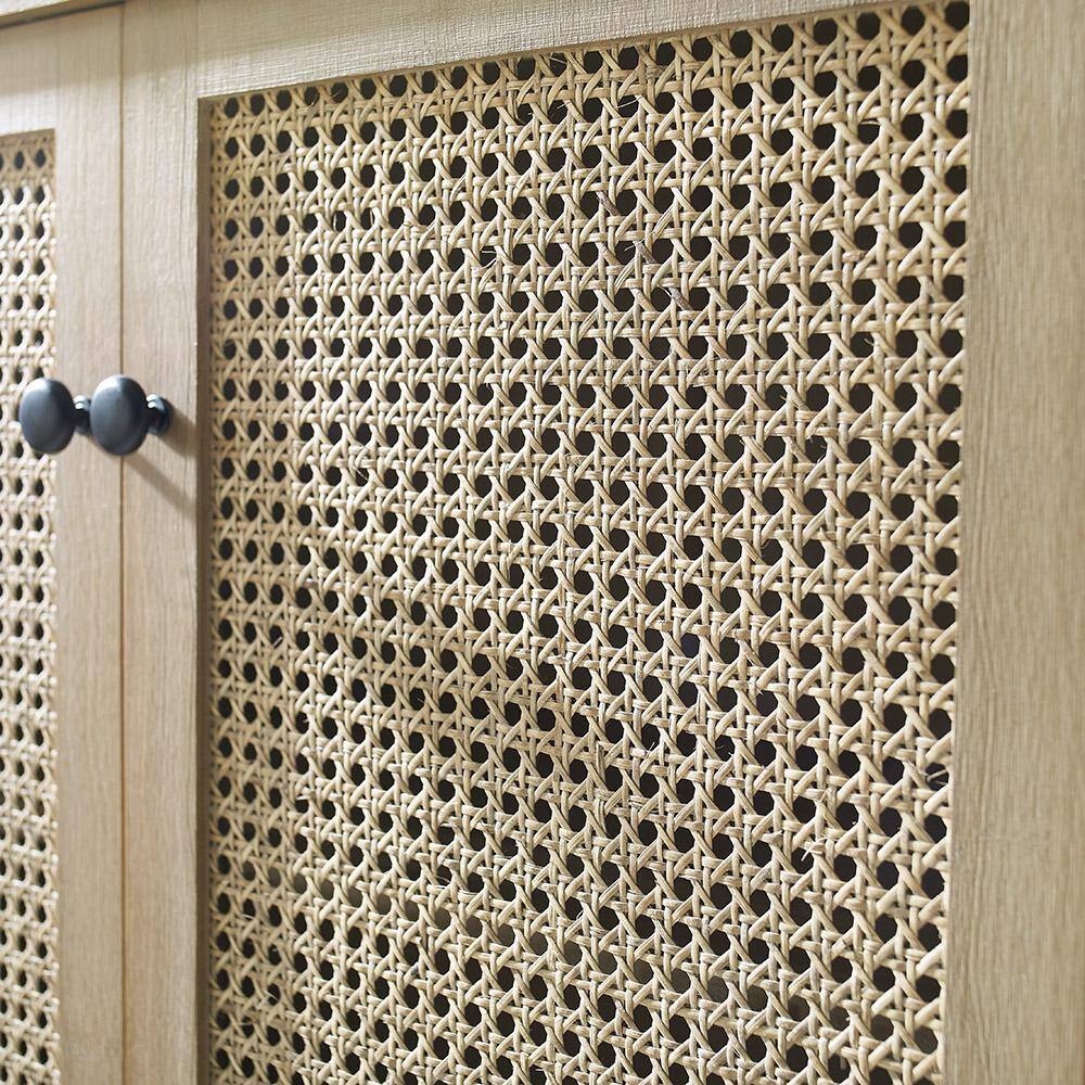 Natural Brown Bamboo Freestanding Office Cabinet with Rattan Doors
