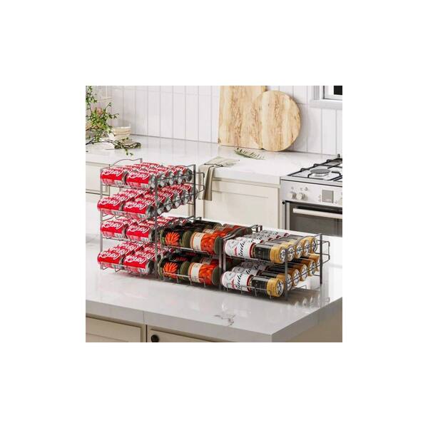 4‑Tier Can Organizer Rack Set of 2 Stackable Soda Dispenser for Refrigerator