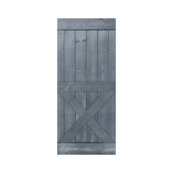 Akicon MX Series 24 in. x 84 in. 12-Panel Gray Painted Wood Sliding Door without Installation Hardware Kit