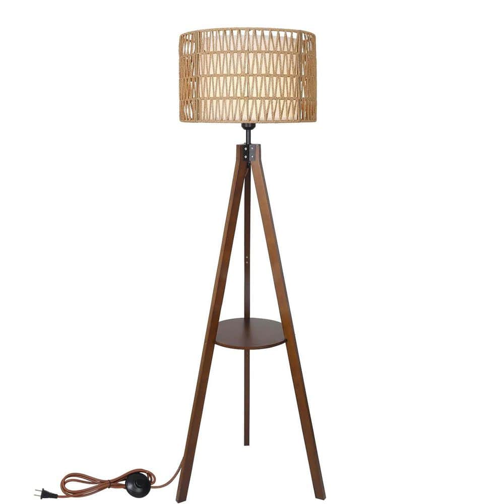 Avex 59 in. Brown Farmhouse Wood 1-Light Foot Switch Standard Floor Lamp with Rattan & Fabric Shade price history on PriceWatchPro