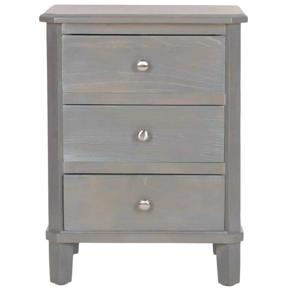 Transitional Ash Grey Elm Wood End Table with 3 Drawers
