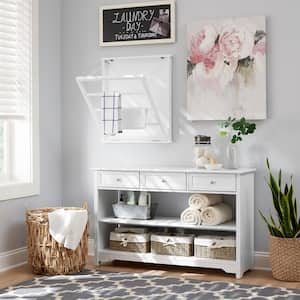 42 in. H x 24 in. W x 2 in. D White Wood Collapsible Laundry Wall Rack