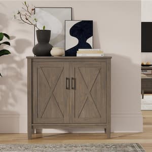 Ela Solid Wood 32 in. Wide Transitional Low Storage Cabinet in Smoky Brown