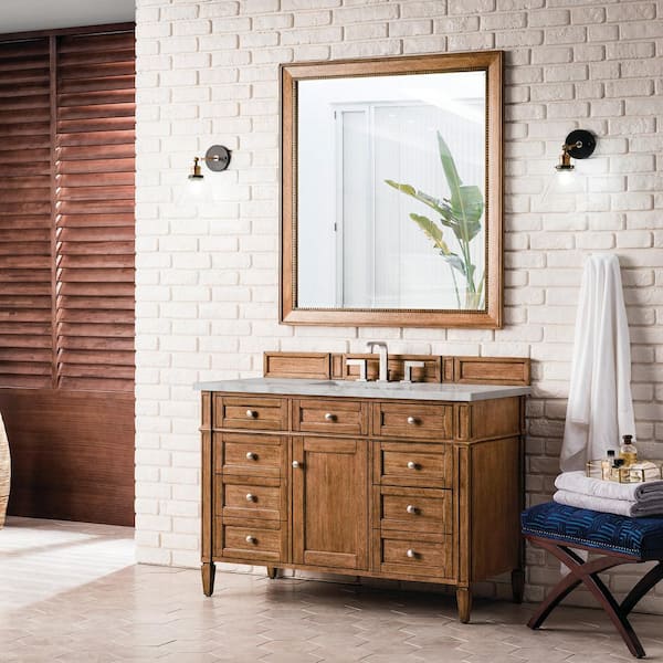 Brittany 48.0 in. W x 23.5 in. D x 34.0 in. H Single Bathroom Vanity in Saddle Brown with Victorian Silver Quartz Top