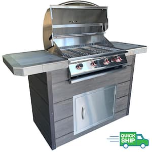 4-Burner, 7 ft. Synthetic Wood and Tile Propane Gas Grill Island in Stainless Steel