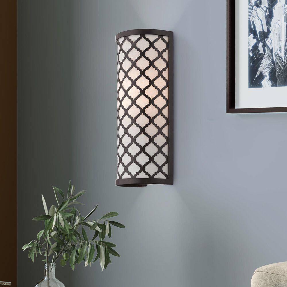 English Bronze Dimmable Wall Sconce with Fabric Shade