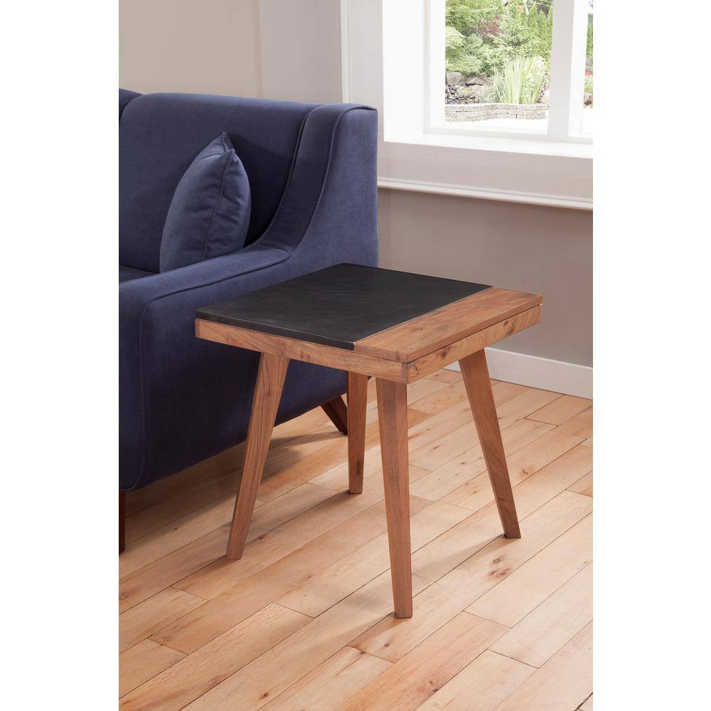 Caspian Slate and Natural Acacia Wood Square End Table