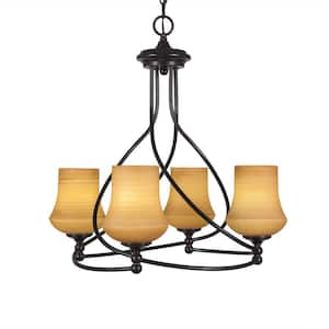 Royale 4-Light Dark Granite Chandelier, Round Chandelier with 5.5 in. Zilo Cayenne Linen Glass Shades, No bulbs included