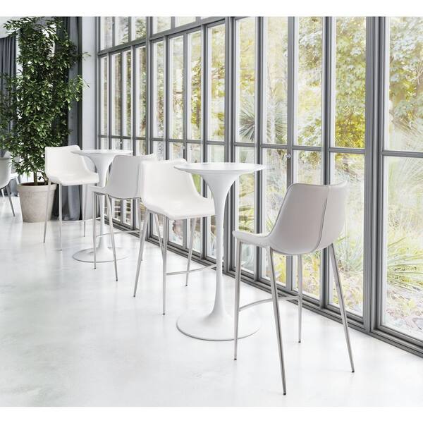 Magnus Silver 29.9 in. Solid Back Plywood Frame Barstool with Faux Leather Seat - (Set of 2)