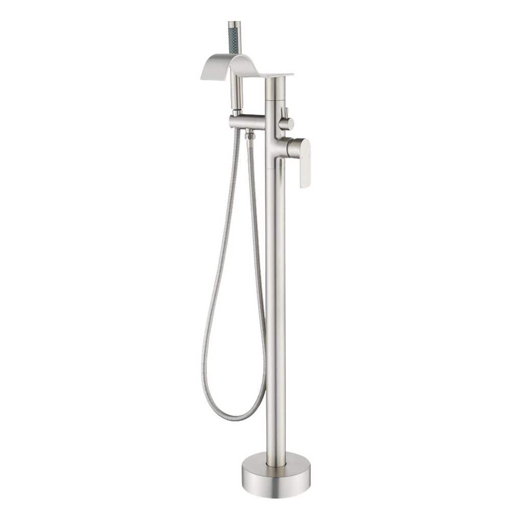 Single Handle Floor Mount Bathtub Faucet Freestanding Tub Filler Standing Shower Faucets with Handheld Shower in Nickel price history on PriceWatchPro