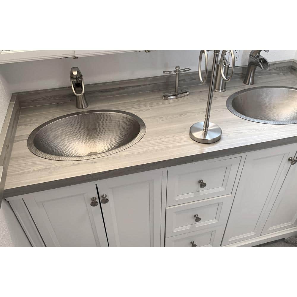 19" Oval Hammered Copper Undermount Bathroom Sink in Electroless Nickel