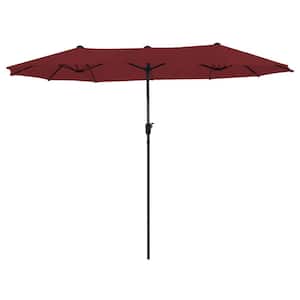 15 ft. Steel Outdoor Double Sided Market Patio Umbrella with UV Sun Protection and Easy Crank in Red