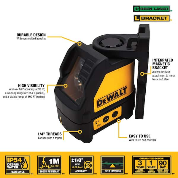 100 ft. Green Self-Leveling Cross Line Laser Level with (3) AA Batteries & Case