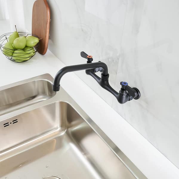 Wall Mounted Kitchen Tap With 2 Jets Sink Mixer Tap 360 Swivel Wall Mounted Kitchen Adjustable - View #9