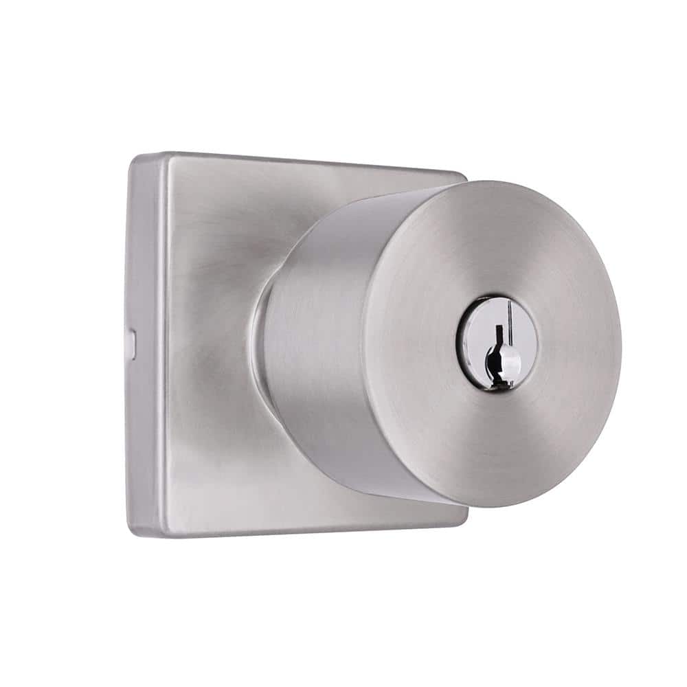 Ridgeway Satin Nickel Keyed Entry Door Knob with Square Rose Featuring Dual