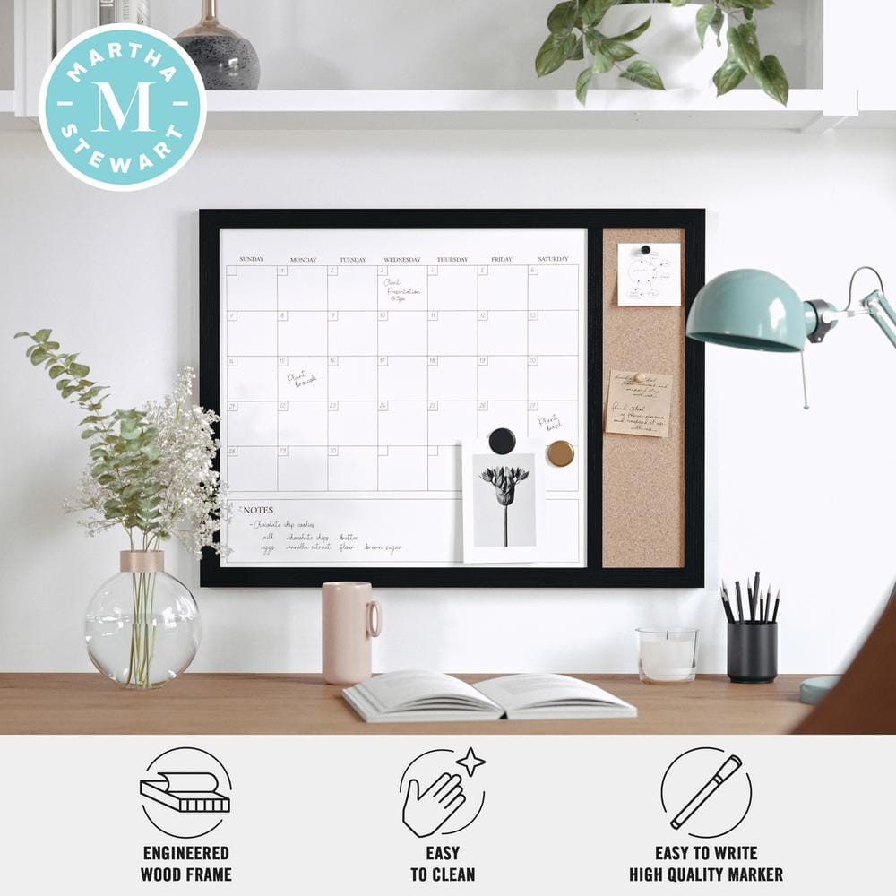 Black Woodgrain 24" x 18" Magnetic Dry Erase Calendar with Cork Board