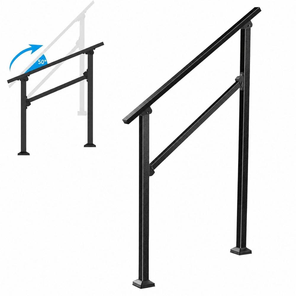 Outdoor Stair Handrail Kit for 2-3 Steps, Carbon Steel Railing, Square Tube, for Concrete Steps, Porch & Deck, Black price history on PriceWatchPro