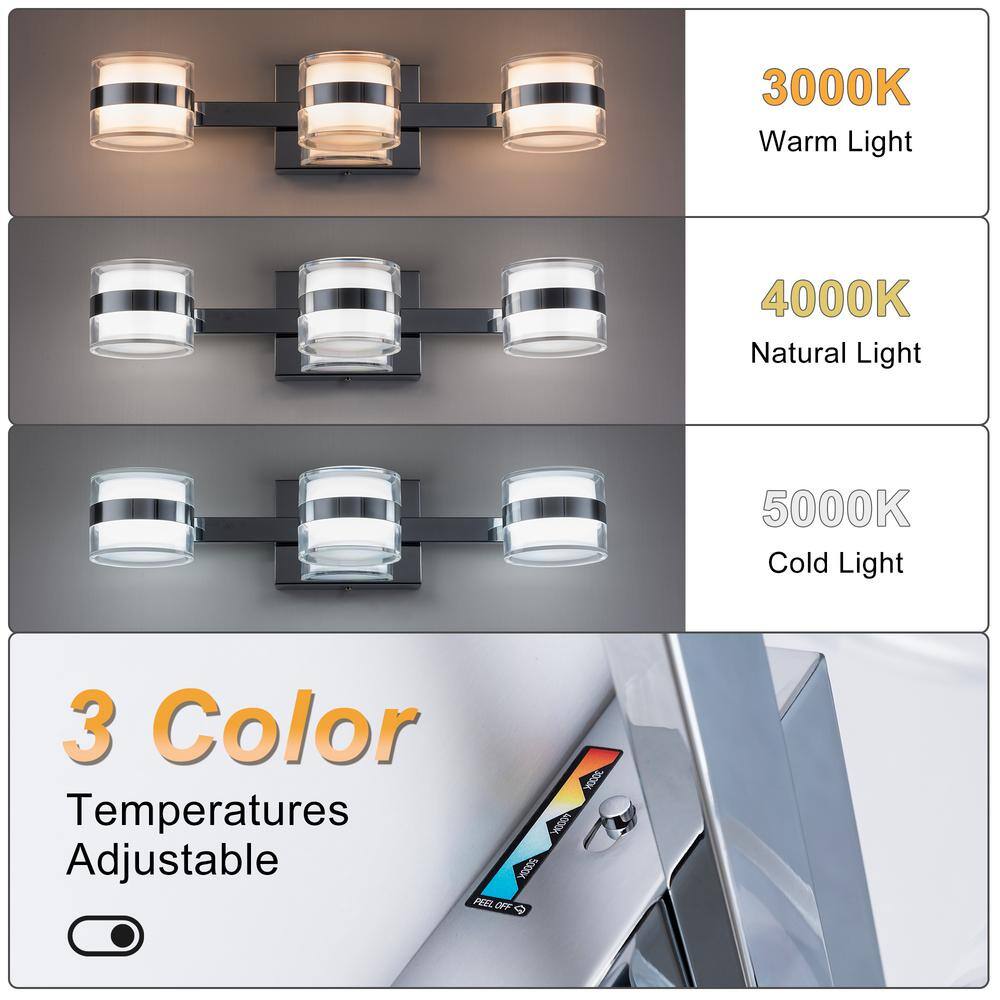 19.7" Chrome Acrylic 3-Light Dimmable Vanity Fixture