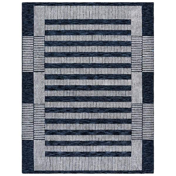 Pine 8 ft. x 10 ft. Navy/Ivory Border Striped Area Rug