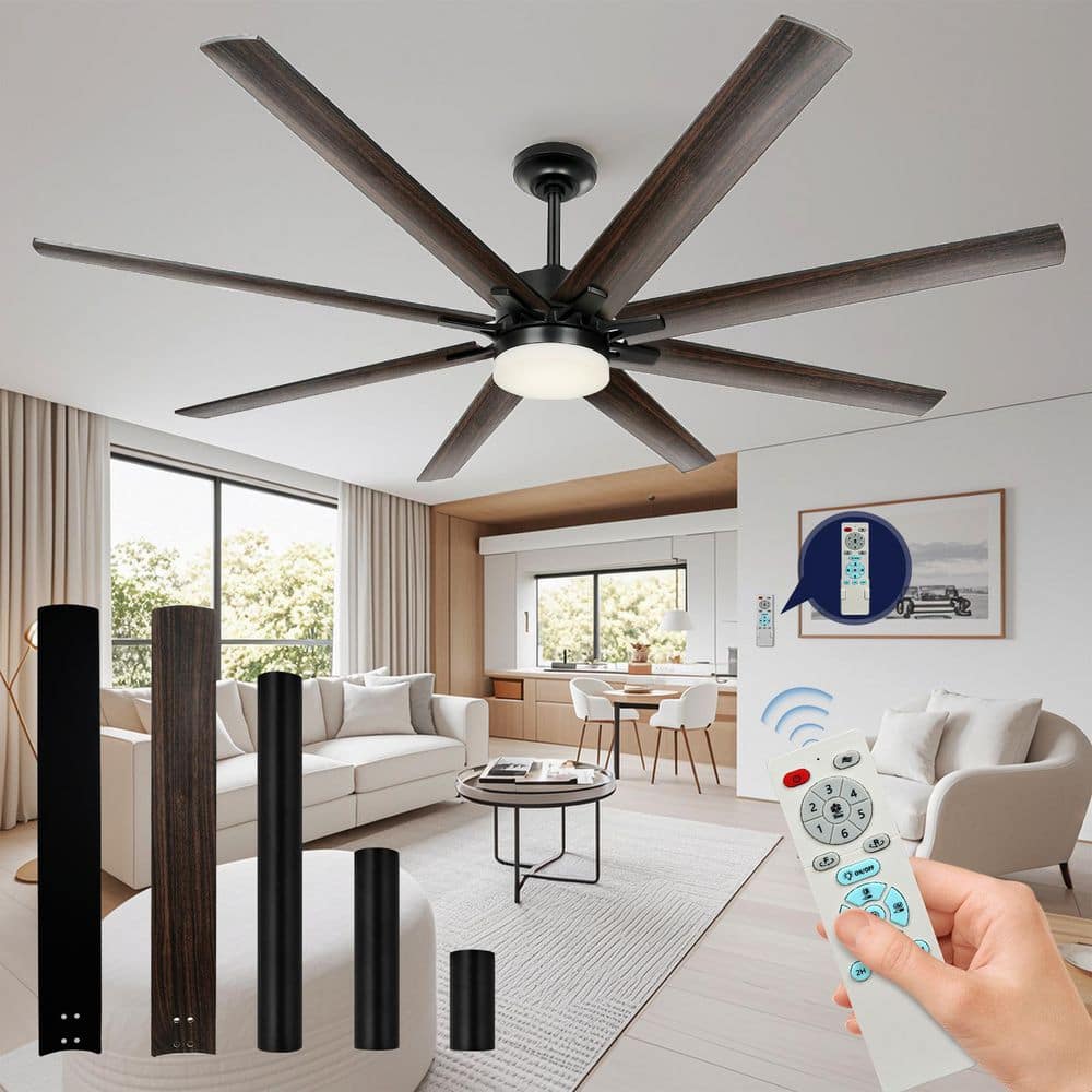 72 in. Indoor Black Large Industrial Ceiling Fans with Lights and Remote Co