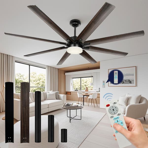72 in. Indoor Black Large Industrial Ceiling Fans with Lights and Remote Control, Reversible, 8 Aluminum Blades