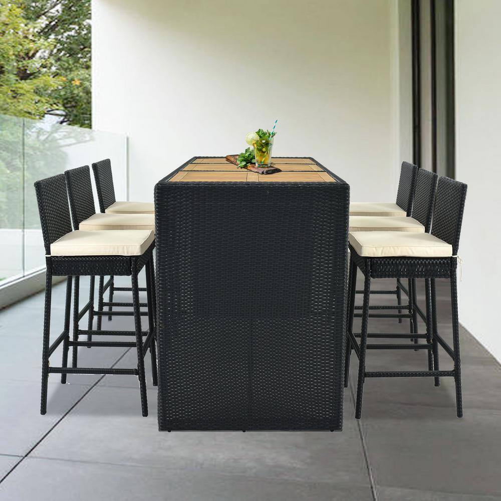 Tunearary Black 7Piece PE Wicker Rattan Outdoor Dining Table Set with