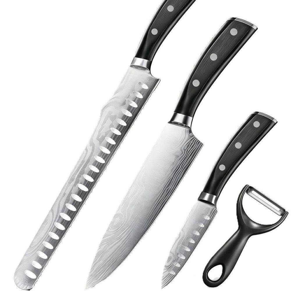 4-Piece High Carbon Stainless Steel German Knife Set, Chef's Knife, Paring Knife, Bread Knife, Peeler - Thumbnail 4